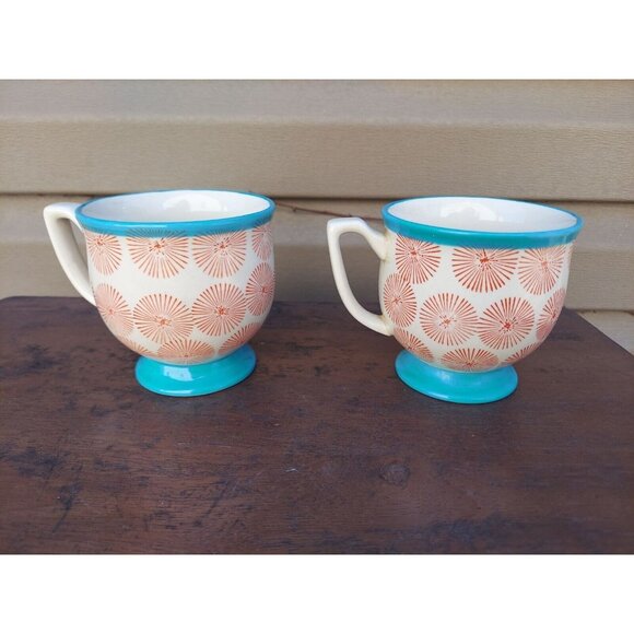 2 Pioneer Woman Happiness Pattern Footed Mugs 12 Fl Oz - Picture 2 of 3